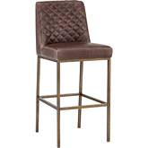 Leighland Bar Stool in Dark Brown Leatherette & Brass